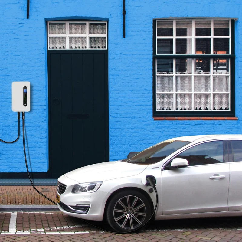 EV-Ladestationskabel 32A Elektrofahrzeug-Autoladegerät EVSE Wallbox Wandhalterung Typ 2 Kabel IEC 62196-2 Level 2 240V 7.6KW