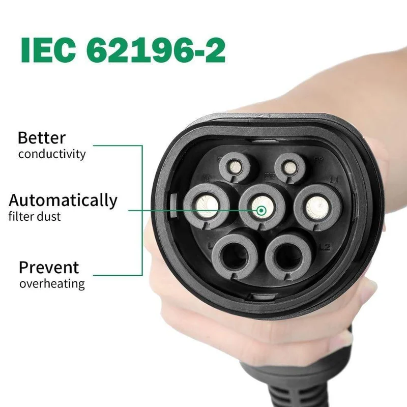 EV-Ladestationskabel 32A Elektrofahrzeug-Autoladegerät EVSE Wallbox Wandhalterung Typ 2 Kabel IEC 62196-2 Level 2 240V 7.6KW