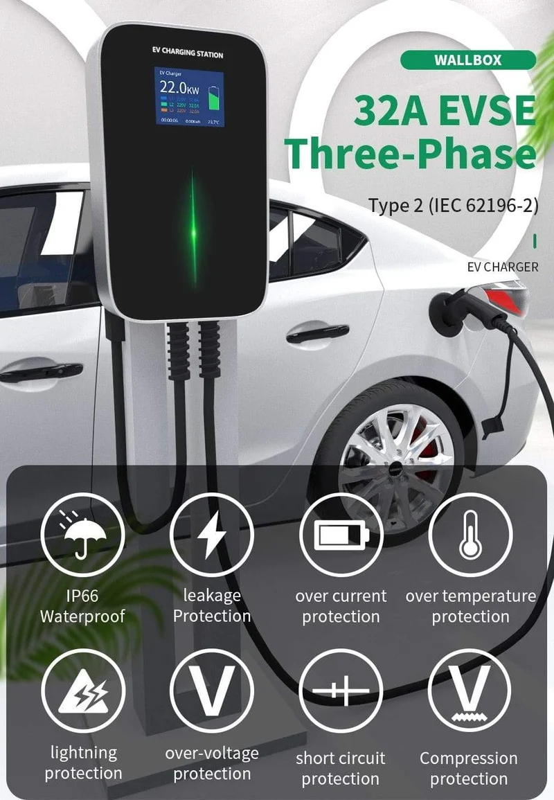 32A 3Phase EVSE Wallbox EV Ladegerät Elektrofahrzeug Ladestation Typ 2 Buchse IEC 62196-2 22KW für Audi für Volkswagen