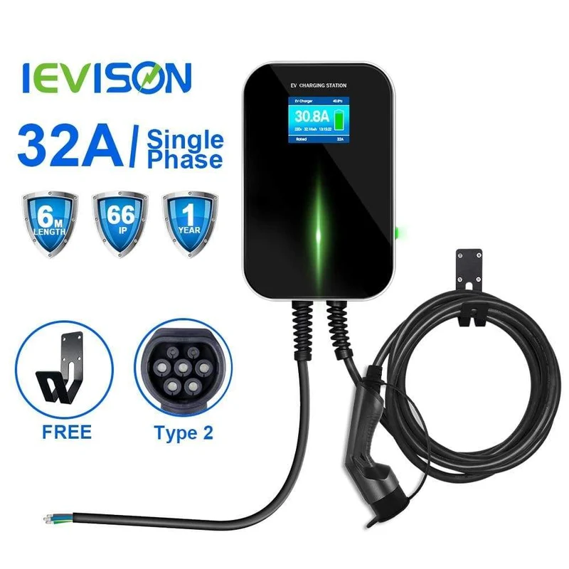 EV-Ladegerät 32A 1 Phase 7.2 kW Ladestation für Elektrofahrzeuge an der Wand EVSE Wallbox mit Typ 2 Stecker IEC 62196-2 Free Hook