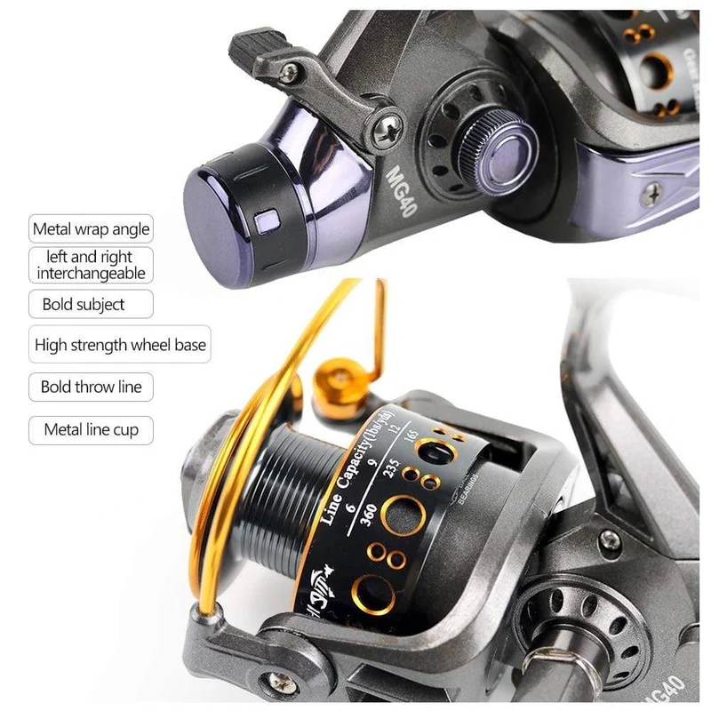 Neue Doppelbremse Design Angelrolle Super Strong Karpfenangeln Feeder Spinnrolle Spinnrad Typ Angelrad MG