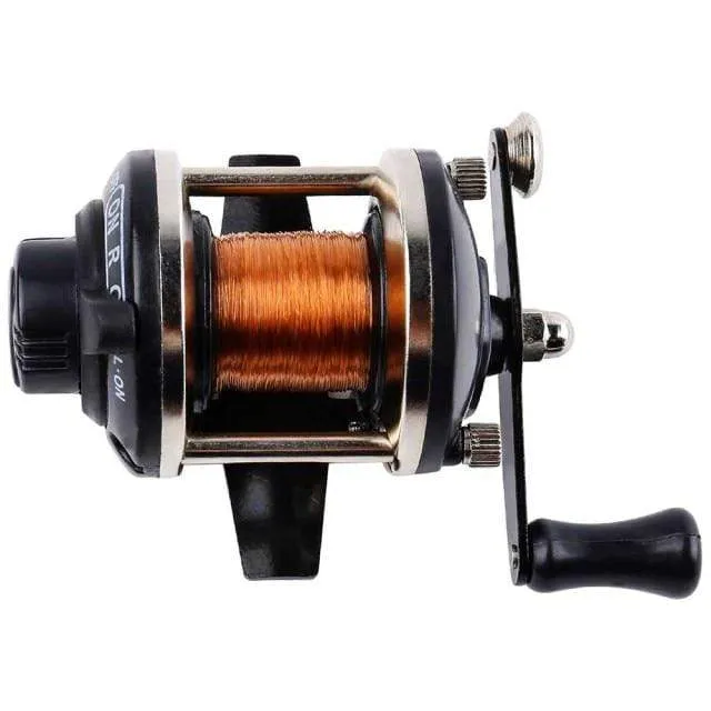 3.5:1 Übersetzungsverhältnis, 3-farbige Mini-Trolling-Rolle, Eisangelrolle, Baitcasting-Rollen, Spule, mit 50 m Nylonschnur