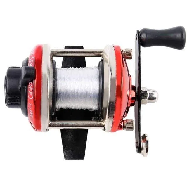 3.5:1 Übersetzungsverhältnis, 3-farbige Mini-Trolling-Rolle, Eisangelrolle, Baitcasting-Rollen, Spule, mit 50 m Nylonschnur