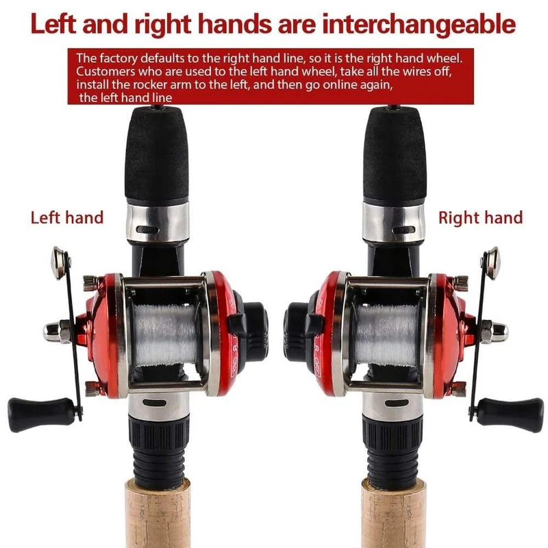 3.5:1 Übersetzungsverhältnis, 3-farbige Mini-Trolling-Rolle, Eisangelrolle, Baitcasting-Rollen, Spule, mit 50 m Nylonschnur