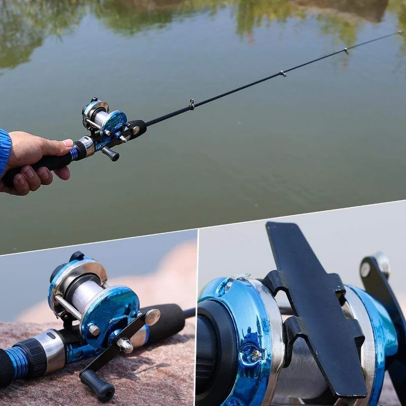 3.5:1 Übersetzungsverhältnis, 3-farbige Mini-Trolling-Rolle, Eisangelrolle, Baitcasting-Rollen, Spule, mit 50 m Nylonschnur