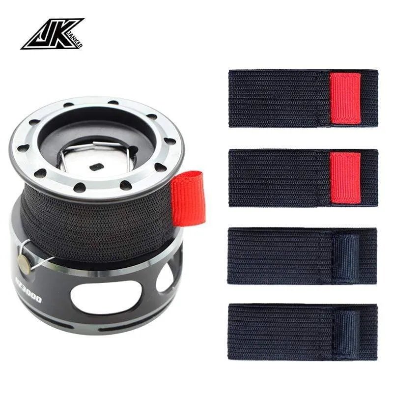 JK 4 Stück/Packung Schwarzer elastischer Angelspulengürtel Angelrollen-Schutzgürtel Spinnrad Rollenzubehör