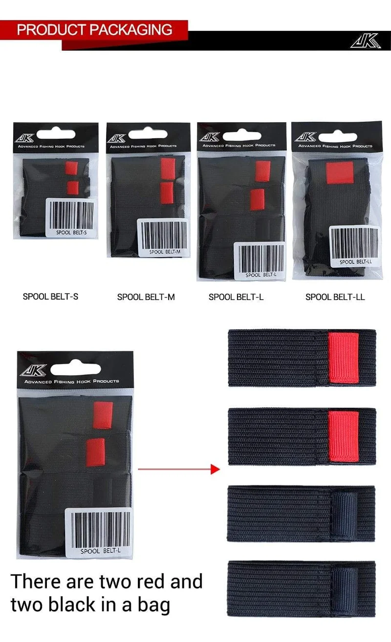 JK 4 Stück/Packung Schwarzer elastischer Angelspulengürtel Angelrollen-Schutzgürtel Spinnrad Rollenzubehör