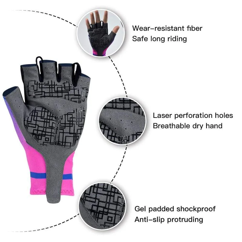 Halbfinger-Fahrradhandschuhe mit Gelpolster, stoßfeste Fahrradhandschuhe, atmungsaktive Fahrradhandschuhe ohne Klettverschluss, Fahrradhandschuhe für Rennrad und MTB