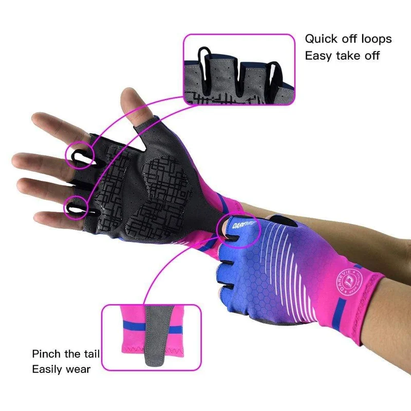 Halbfinger-Fahrradhandschuhe mit Gelpolster, stoßfeste Fahrradhandschuhe, atmungsaktive Fahrradhandschuhe ohne Klettverschluss, Fahrradhandschuhe für Rennrad und MTB