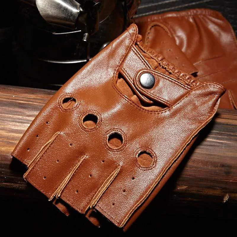 Halbfingerhandschuhe für Herren, atmungsaktiv, rutschfest, Fitness-Leder, fingerlose Handschuhe, Schwarz, Kamel, Autofahrerhandschuhe, männlich, NAN7