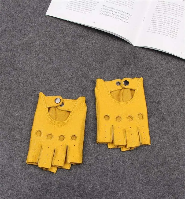 Halbfingerhandschuhe für Herren, atmungsaktiv, rutschfest, Fitness-Leder, fingerlose Handschuhe, Schwarz, Kamel, Autofahrerhandschuhe, männlich, NAN7