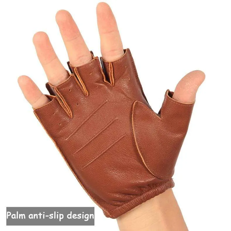 Halbfingerhandschuhe für Herren, atmungsaktiv, rutschfest, Fitness-Leder, fingerlose Handschuhe, Schwarz, Kamel, Autofahrerhandschuhe, männlich, NAN7