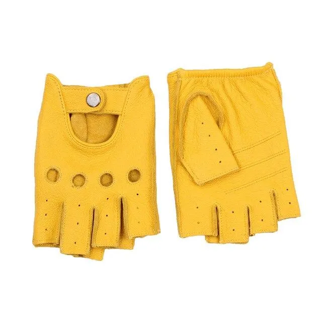 Halbfingerhandschuhe für Herren, atmungsaktiv, rutschfest, Fitness-Leder, fingerlose Handschuhe, Schwarz, Kamel, Autofahrerhandschuhe, männlich, NAN7
