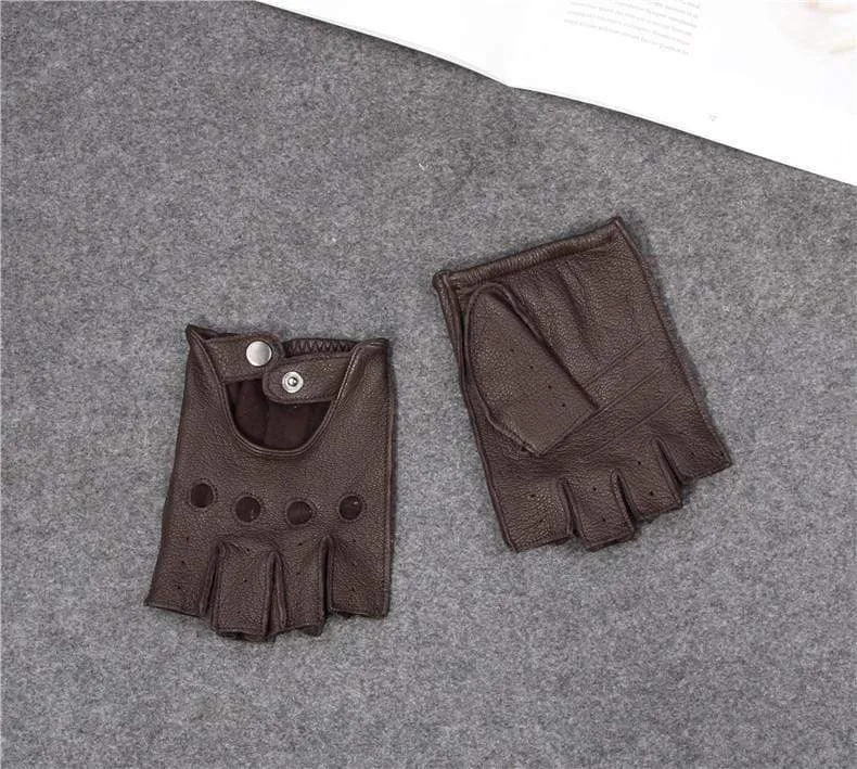 Halbfingerhandschuhe für Herren, atmungsaktiv, rutschfest, Fitness-Leder, fingerlose Handschuhe, Schwarz, Kamel, Autofahrerhandschuhe, männlich, NAN7