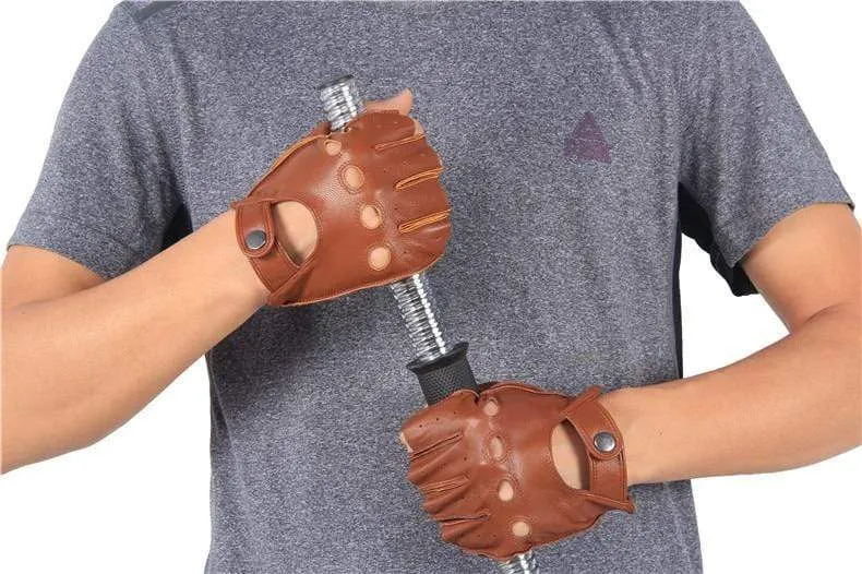 Halbfingerhandschuhe für Herren, atmungsaktiv, rutschfest, Fitness-Leder, fingerlose Handschuhe, Schwarz, Kamel, Autofahrerhandschuhe, männlich, NAN7