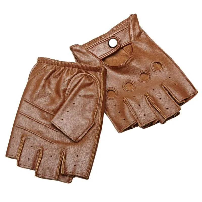 Halbfingerhandschuhe für Herren, atmungsaktiv, rutschfest, Fitness-Leder, fingerlose Handschuhe, Schwarz, Kamel, Autofahrerhandschuhe, männlich, NAN7