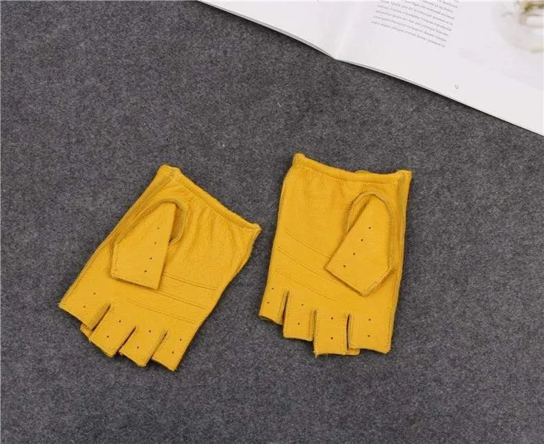 Halbfingerhandschuhe für Herren, atmungsaktiv, rutschfest, Fitness-Leder, fingerlose Handschuhe, Schwarz, Kamel, Autofahrerhandschuhe, männlich, NAN7