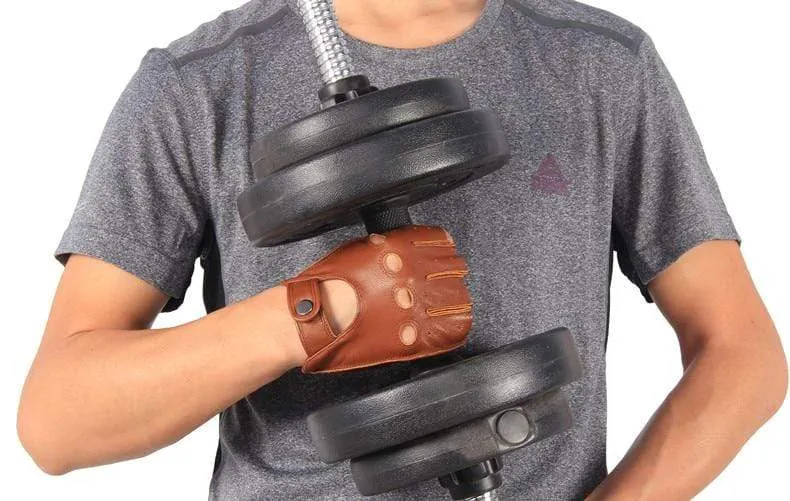 Halbfingerhandschuhe für Herren, atmungsaktiv, rutschfest, Fitness-Leder, fingerlose Handschuhe, Schwarz, Kamel, Autofahrerhandschuhe, männlich, NAN7