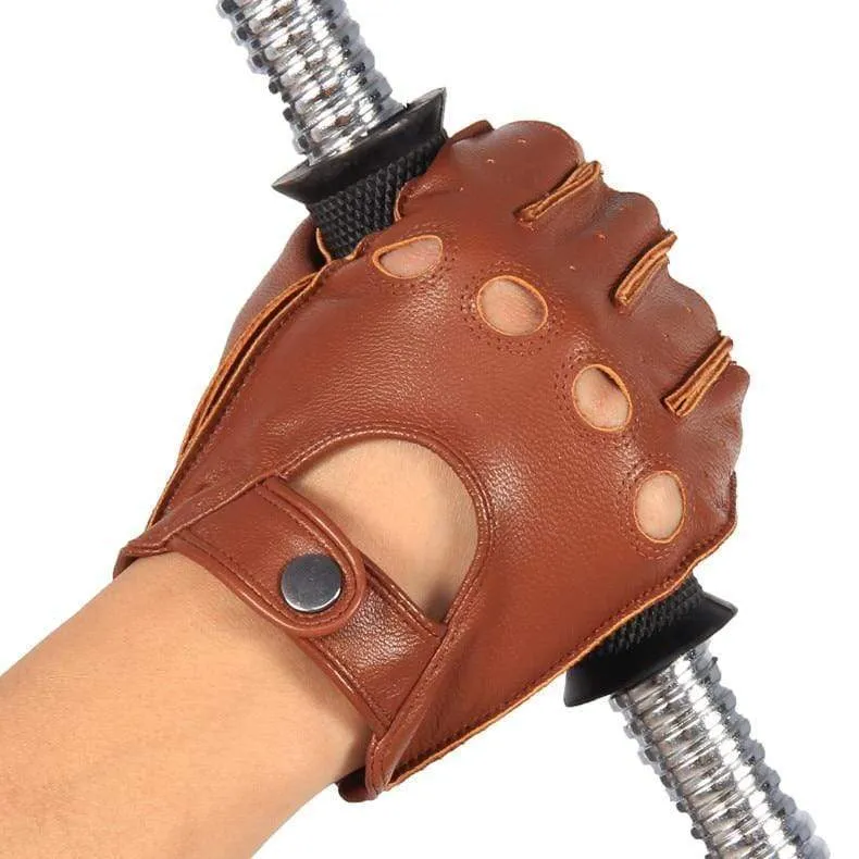 Halbfingerhandschuhe für Herren, atmungsaktiv, rutschfest, Fitness-Leder, fingerlose Handschuhe, Schwarz, Kamel, Autofahrerhandschuhe, männlich, NAN7