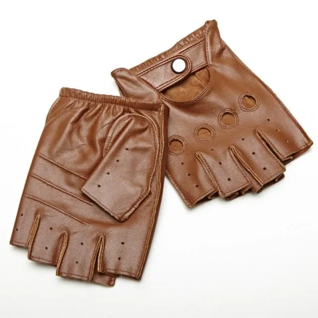 Halbfingerhandschuhe für Herren, atmungsaktiv, rutschfest, Fitness-Leder, fingerlose Handschuhe, Schwarz, Kamel, Autofahrerhandschuhe, männlich, NAN7