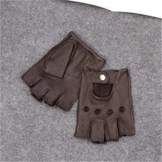 Halbfingerhandschuhe für Herren, atmungsaktiv, rutschfest, Fitness-Leder, fingerlose Handschuhe, Schwarz, Kamel, Autofahrerhandschuhe, männlich, NAN7