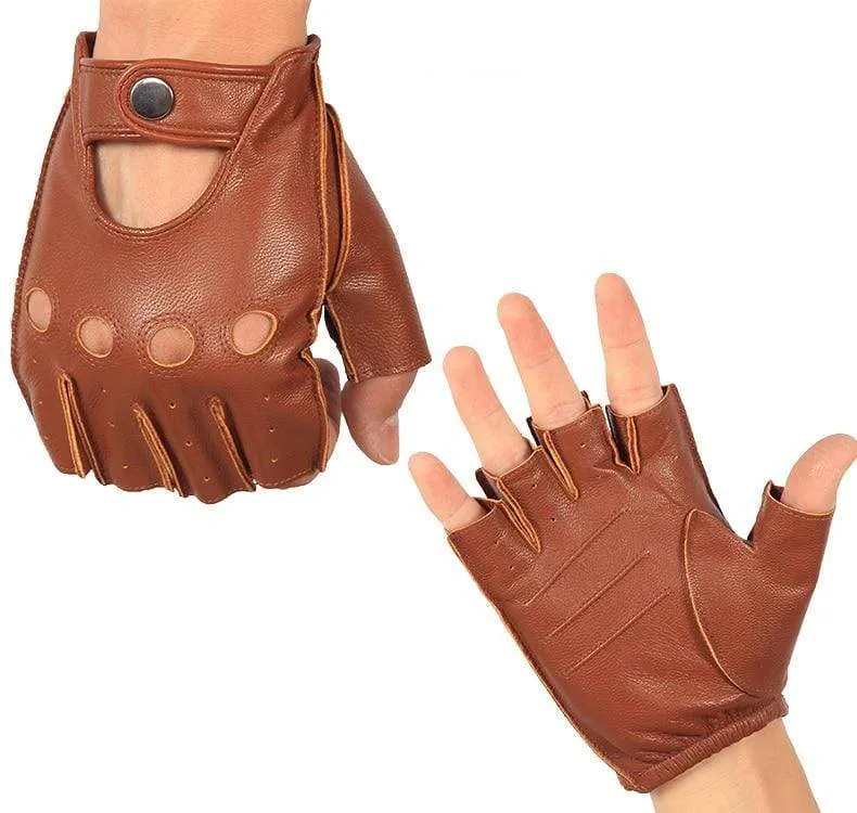Halbfingerhandschuhe für Herren, atmungsaktiv, rutschfest, Fitness-Leder, fingerlose Handschuhe, Schwarz, Kamel, Autofahrerhandschuhe, männlich, NAN7