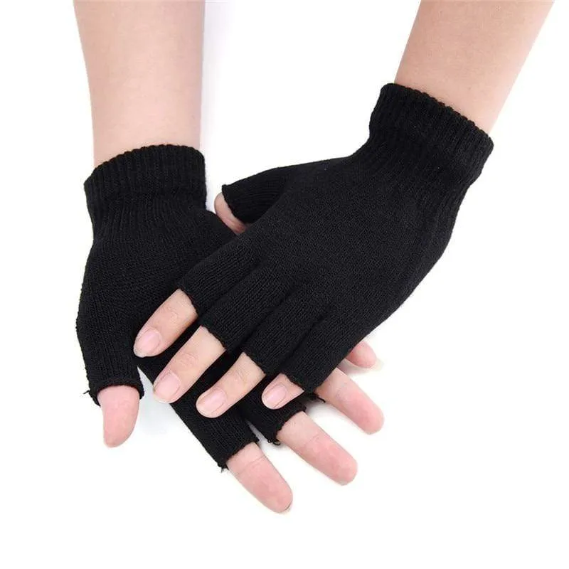 Schwarzer Kurzer Halbfinger Fingerloser Wollstrickhandschuh Winter Warmes Training für Frauen und Männer