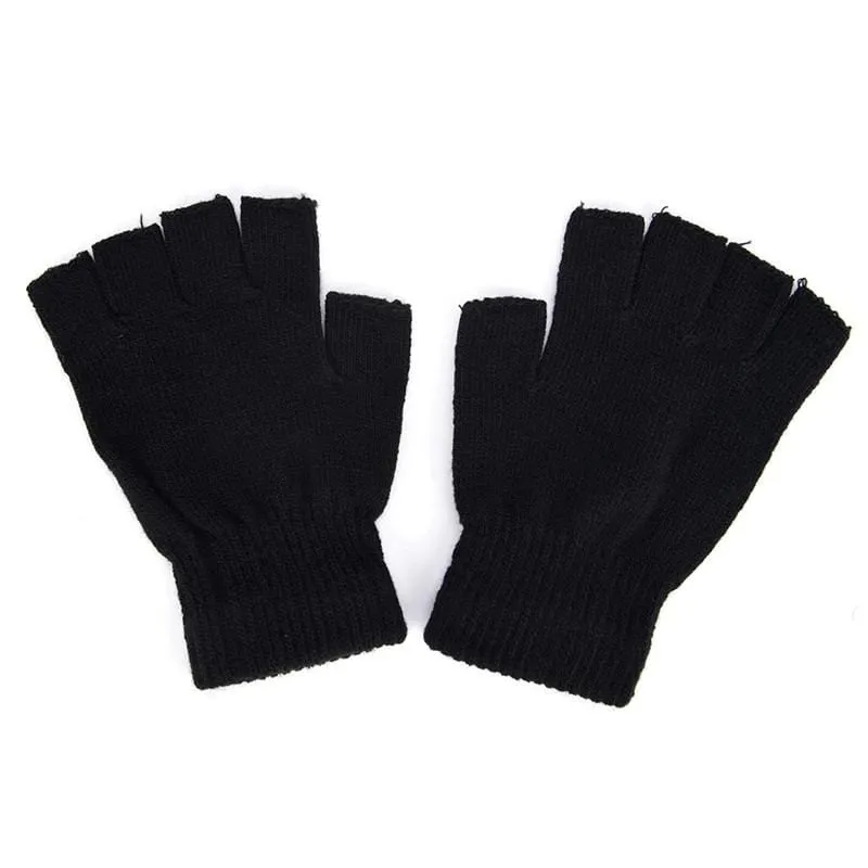 Schwarzer Kurzer Halbfinger Fingerloser Wollstrickhandschuh Winter Warmes Training für Frauen und Männer