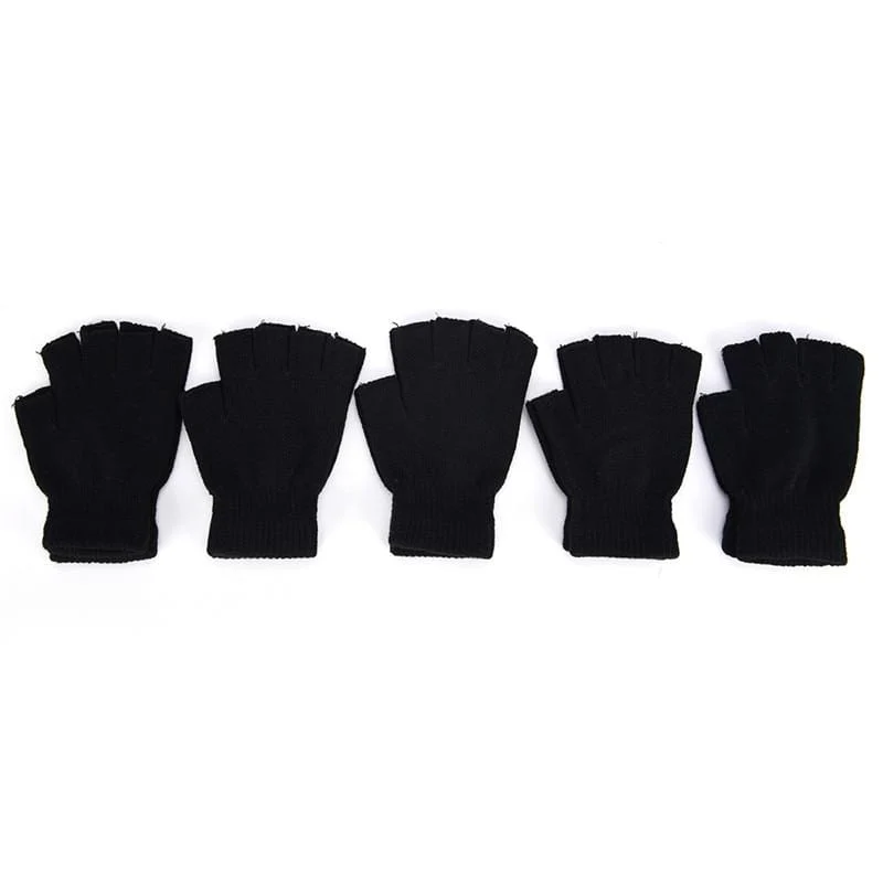 Schwarzer Kurzer Halbfinger Fingerloser Wollstrickhandschuh Winter Warmes Training für Frauen und Männer