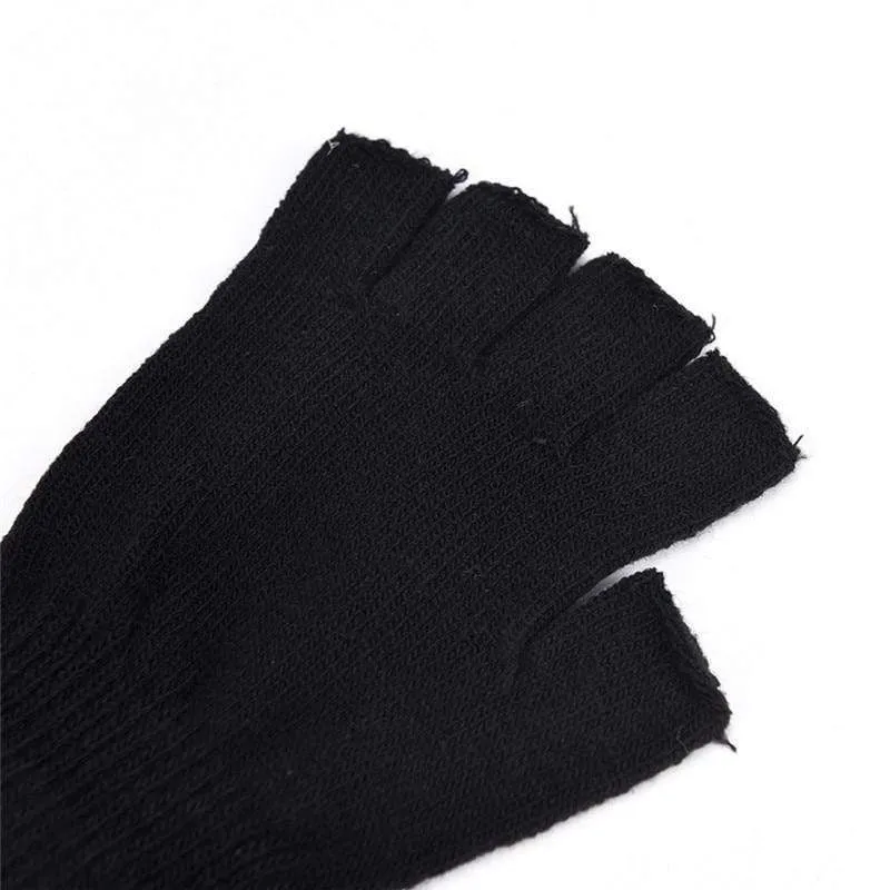 Schwarzer Kurzer Halbfinger Fingerloser Wollstrickhandschuh Winter Warmes Training für Frauen und Männer