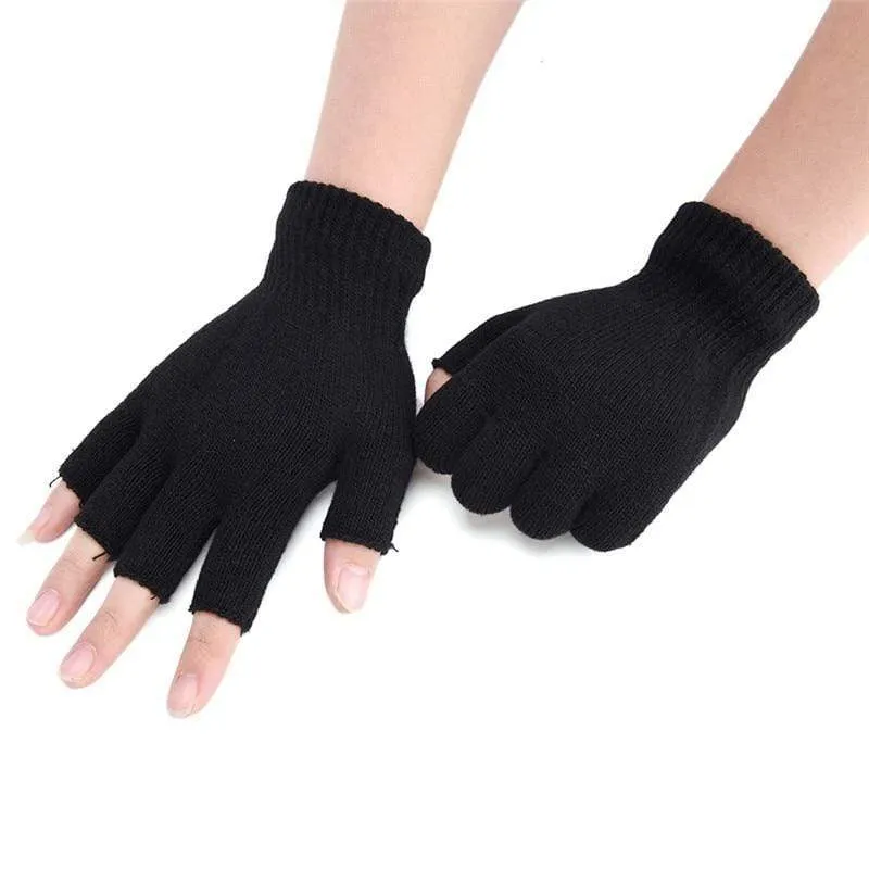 Schwarzer Kurzer Halbfinger Fingerloser Wollstrickhandschuh Winter Warmes Training für Frauen und Männer