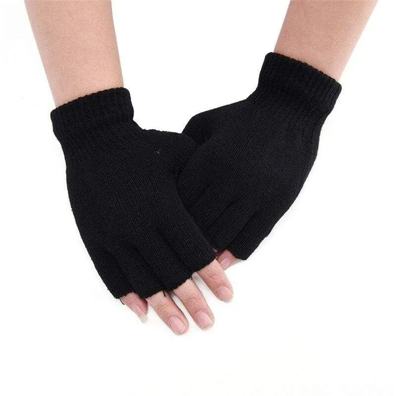 Schwarzer Kurzer Halbfinger Fingerloser Wollstrickhandschuh Winter Warmes Training für Frauen und Männer