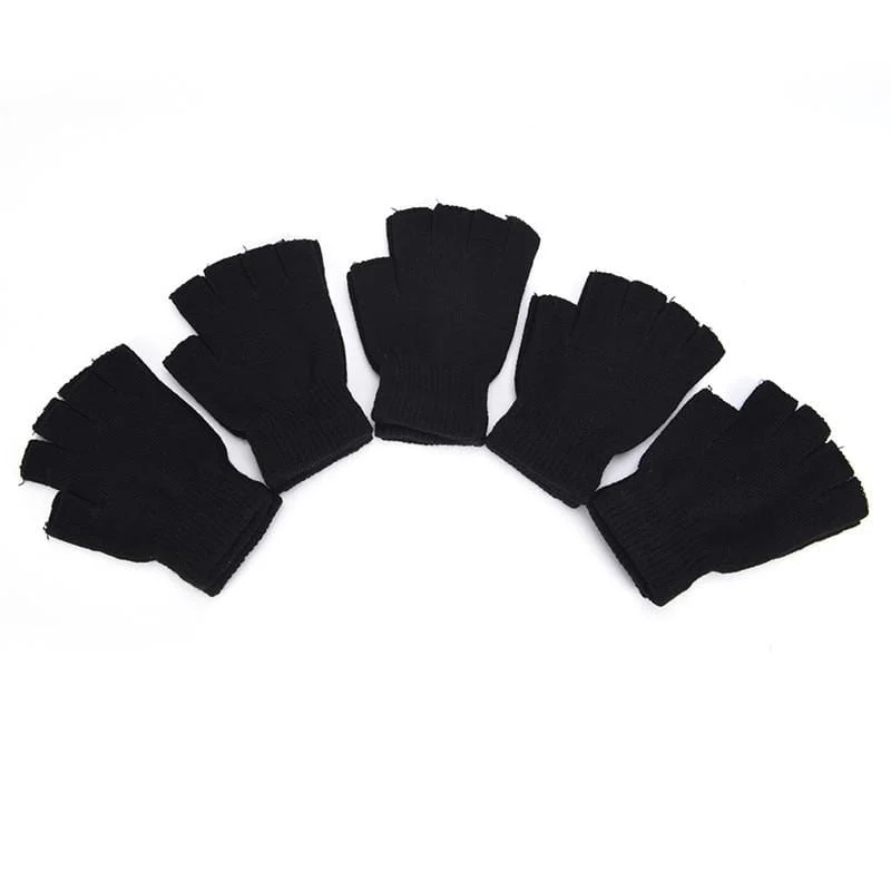 Schwarzer Kurzer Halbfinger Fingerloser Wollstrickhandschuh Winter Warmes Training für Frauen und Männer