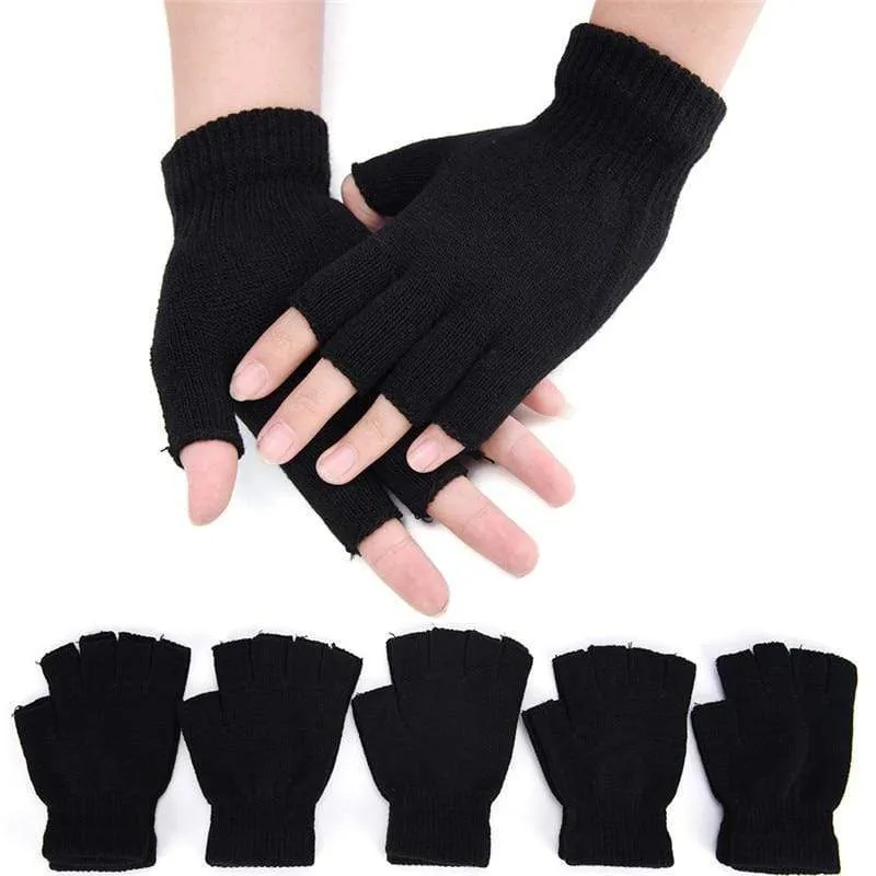 Schwarzer Kurzer Halbfinger Fingerloser Wollstrickhandschuh Winter Warmes Training für Frauen und Männer