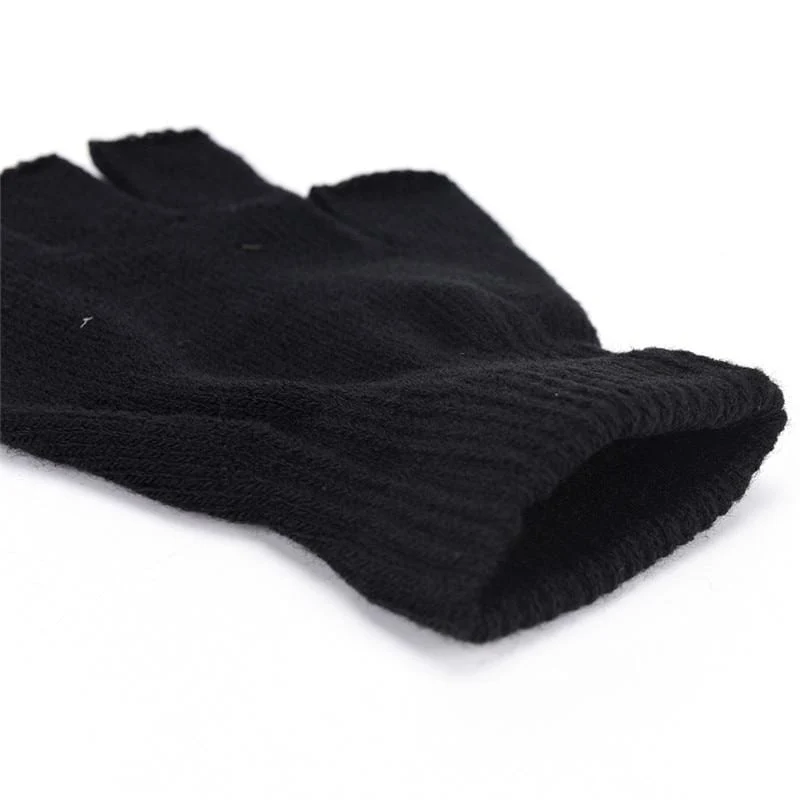 Schwarzer Kurzer Halbfinger Fingerloser Wollstrickhandschuh Winter Warmes Training für Frauen und Männer