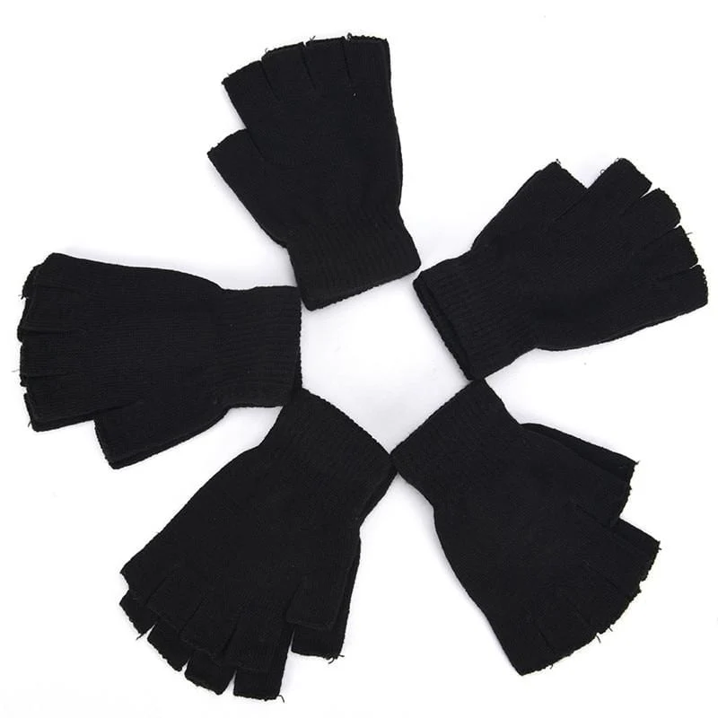 Schwarzer Kurzer Halbfinger Fingerloser Wollstrickhandschuh Winter Warmes Training für Frauen und Männer