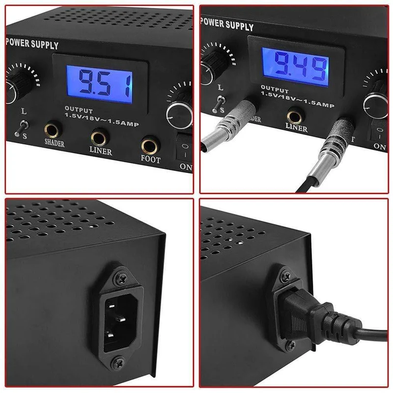 Duales digitales Tattoo-Maschinen-Netzteil mit 2 Spulen, Liner und Shader, Tattoo-Maschinengewehr-Fußschalter und Clip-Kabel-Set