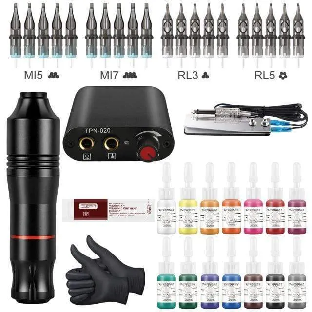 Komplettes Tattoo-Maschinen-Set Professionelles Rotary Pen Set Tattoo-Patronennadeln für Permanent Make-up Augenbrauen Tattoo Körper
