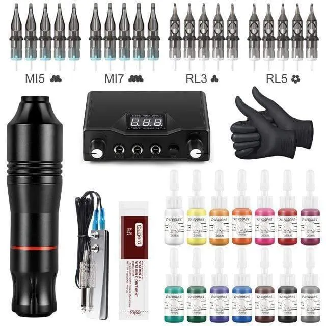 Komplettes Tattoo-Maschinen-Set Professionelles Rotary Pen Set Tattoo-Patronennadeln für Permanent Make-up Augenbrauen Tattoo Körper