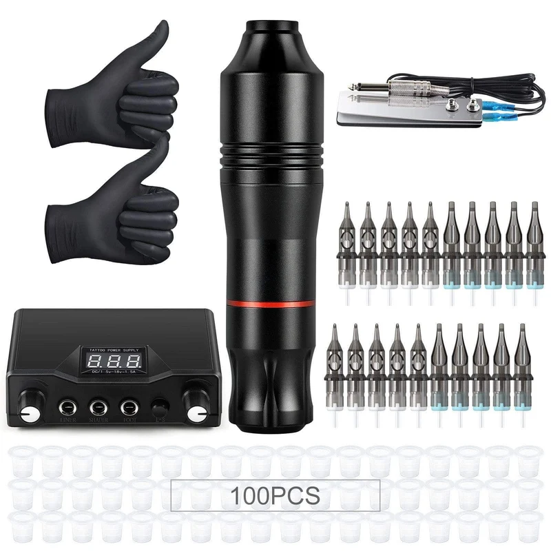 Komplettes Tattoo-Maschinen-Set Professionelles Rotary Pen Set Tattoo-Patronennadeln für Permanent Make-up Augenbrauen Tattoo Körper