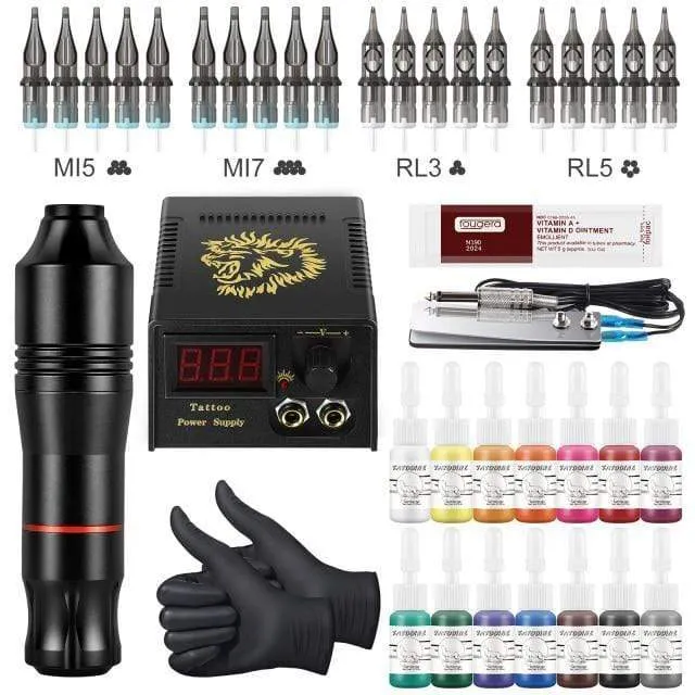 Komplettes Tattoo-Maschinen-Set Professionelles Rotary Pen Set Tattoo-Patronennadeln für Permanent Make-up Augenbrauen Tattoo Körper