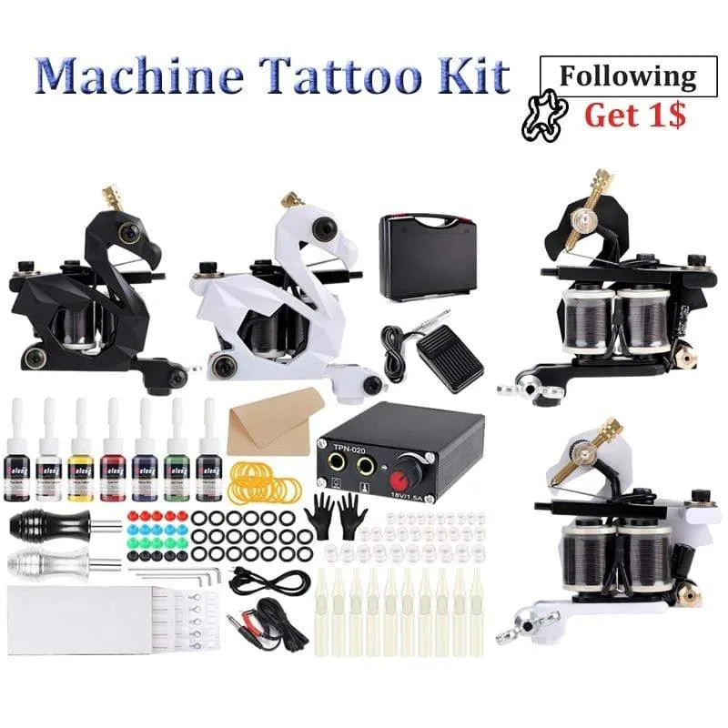 Tattoo-Set, Spulen-Tattoo-Maschinen-Set, Tattoo-Netzteil, Nadeln, professionelles Tattoo-Maschinen-Set für Anfänger