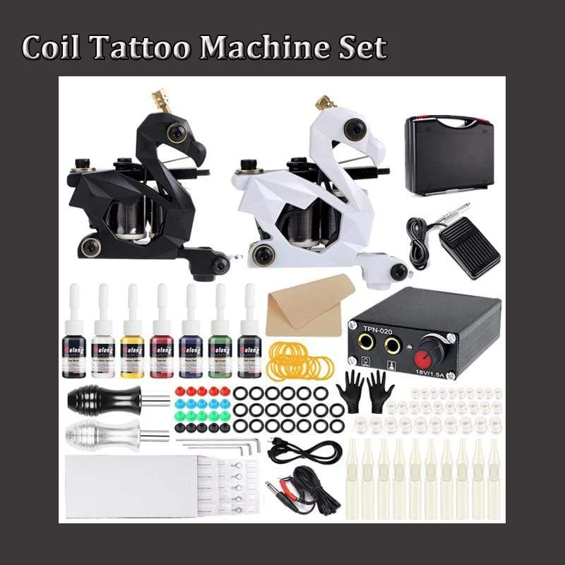 Tattoo-Set, Spulen-Tattoo-Maschinen-Set, Tattoo-Netzteil, Nadeln, professionelles Tattoo-Maschinen-Set für Anfänger
