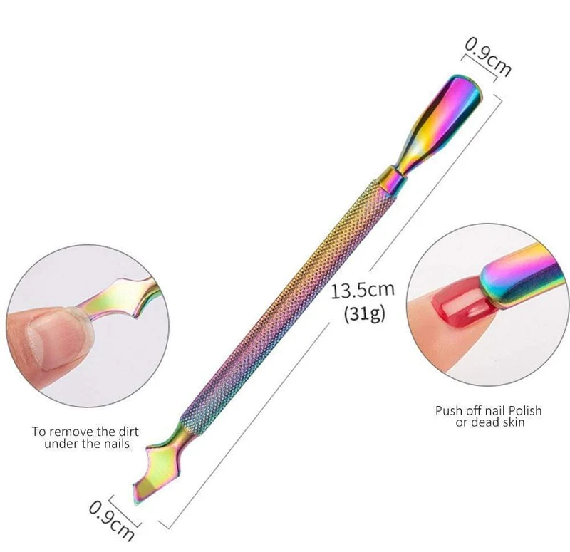 Multi-Typ Regenbogen Edelstahl Nail Art Tools Nagelhautschieber abgestorbene Hautzellen Gabel Gel Entferner Nipper Pinzette Pediküre Maniküre Set