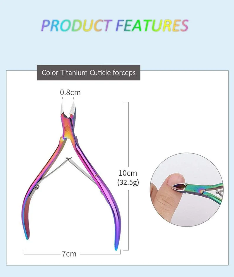 Multi-Typ Regenbogen Edelstahl Nail Art Tools Nagelhautschieber abgestorbene Hautzellen Gabel Gel Entferner Nipper Pinzette Pediküre Maniküre Set