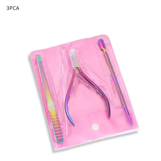 Multi-Typ Regenbogen Edelstahl Nail Art Tools Nagelhautschieber abgestorbene Hautzellen Gabel Gel Entferner Nipper Pinzette Pediküre Maniküre Set