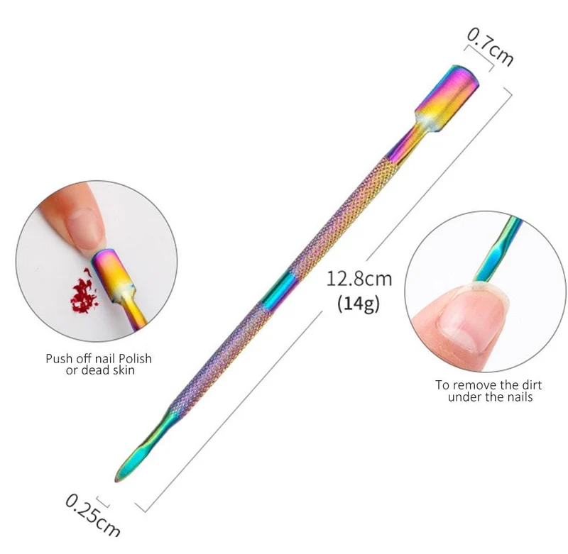 Multi-Typ Regenbogen Edelstahl Nail Art Tools Nagelhautschieber abgestorbene Hautzellen Gabel Gel Entferner Nipper Pinzette Pediküre Maniküre Set