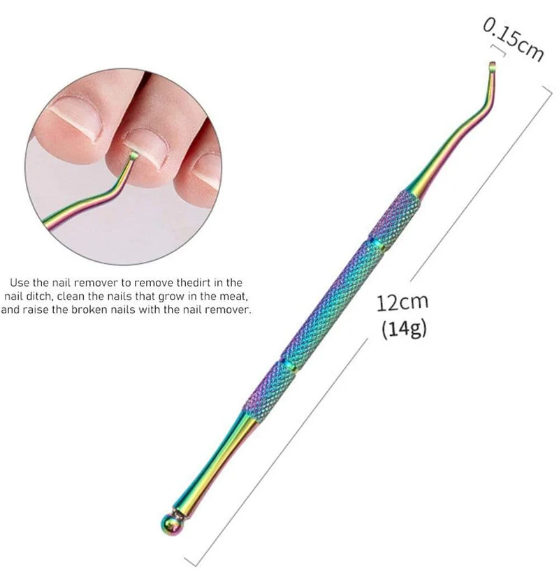 Multi-Typ Regenbogen Edelstahl Nail Art Tools Nagelhautschieber abgestorbene Hautzellen Gabel Gel Entferner Nipper Pinzette Pediküre Maniküre Set