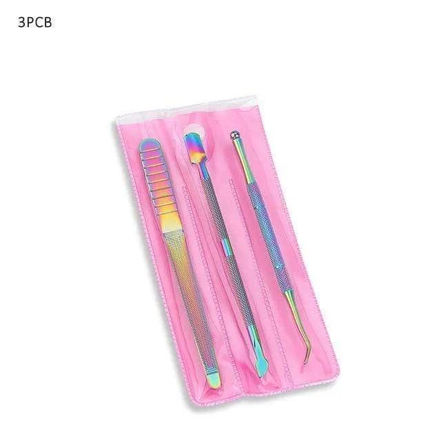 Multi-Typ Regenbogen Edelstahl Nail Art Tools Nagelhautschieber abgestorbene Hautzellen Gabel Gel Entferner Nipper Pinzette Pediküre Maniküre Set
