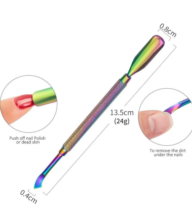 Multi-Typ Regenbogen Edelstahl Nail Art Tools Nagelhautschieber abgestorbene Hautzellen Gabel Gel Entferner Nipper Pinzette Pediküre Maniküre Set